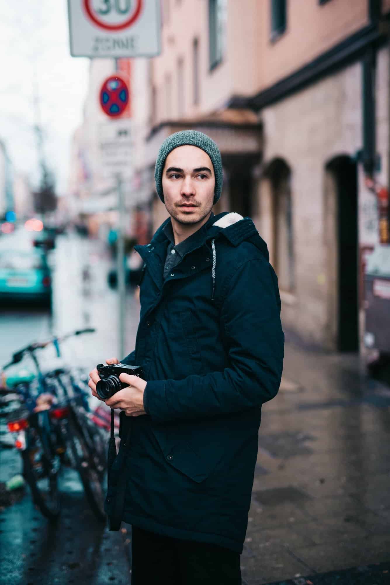 young photographer in wintertime